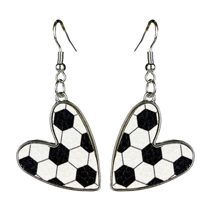Wholesale 2 Pairs/pack Sports Season Football Rugby Basketball Baseball Leather Metal Heart Earrings